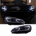 Μπροστινά Φανάρια Set Για Vw Golf VI (6) 08-12 DRL &amp;amp; Led Signal Dynamic Look Golf 7,5 Μαύρα Με ασημί Γραμμή H7 Με Μοτέρ Carner - Headlights - Xenon - Bulbs